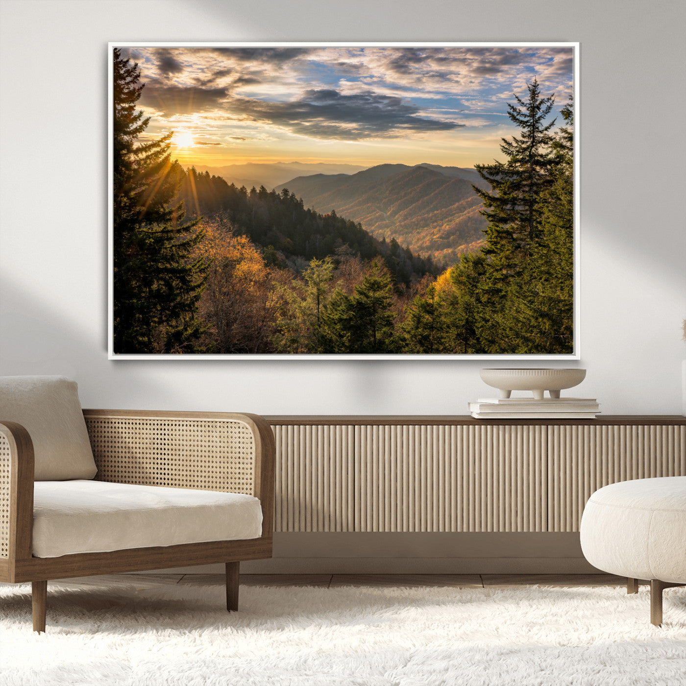 73692479-MGV-CV-36X24-Smoky Mountains Wall Art Canvas Print, Framed Forest Mountain Art Picture Print, Spring Mountain Perfect Spring Style Decor