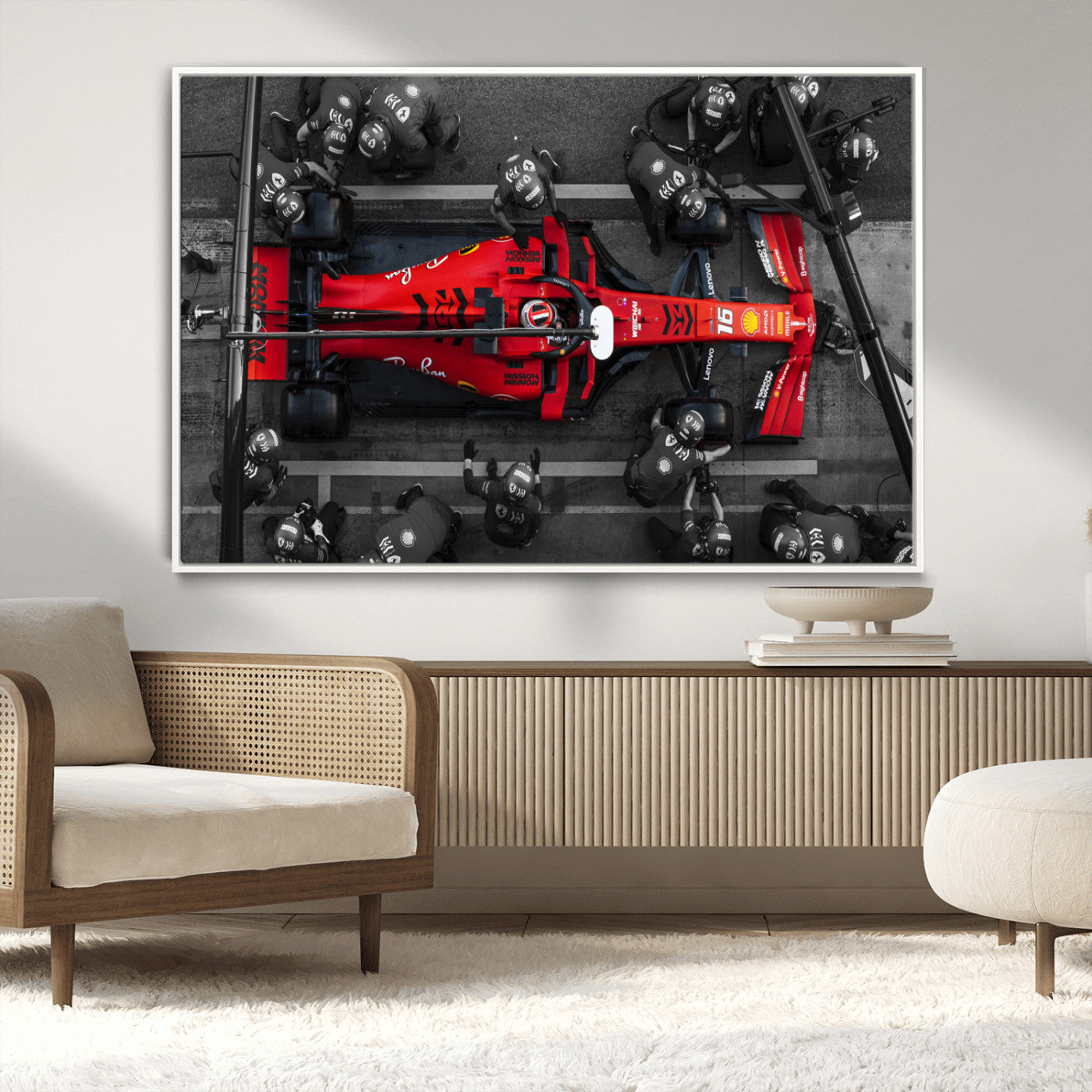 99356-MGV-CV-36X24-Ferrari Pit Stop Wall Art – Formula 1 Racing Car Canvas Print, Red Speed Machine Motorsport Decor for Office, Garage, Man Cave or
