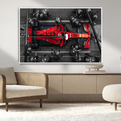 99356-MGV-CV-36X24-Ferrari Pit Stop Wall Art – Formula 1 Racing Car Canvas Print, Red Speed Machine Motorsport Decor for Office, Garage, Man Cave or