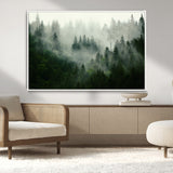 167720496-MGV-CV-36X24-Misty Forest Wall Art – Serene Evergreen Trees Canvas Print, Foggy Mountain Nature Landscape Decor for Bedroom, Living Room or