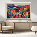 70959-MGV-CV-36X24-Yayoi Kusama Inspired Wall Art – Bold Floral Landscape Canvas Print, Vibrant Modern Abstract Poster for Living Room, Bedroom, or
