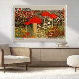 38013-MGV-CV-36X24-Yayoi Kusama Inspired Mushroom Garden Wall Art – Whimsical Botanical Canvas Print, Surreal Nature Poster, Fantasy Floral Artwork