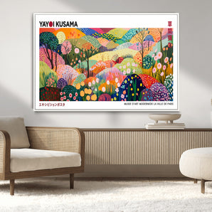 41516-MGV-CV-36X24-Yayoi Kusama Wall Art – Colorful Garden Landscape Canvas Print, Vibrant Hills and Trees Artwork for Living Room, Bedroom or Office
