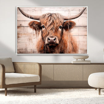 93730-MGV-CV-36X24-Scottish Cow Wall Art Canvas Print, Framed Longhorn Cow Art Picture Print, Highland Cattle Perfect Rustic Farmhouse Decor Artwork