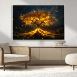 60194-MGV-CV-36X24-Glowing Tree Wall Art – Golden Roots Fantasy Canvas Print, Mystical Illuminated Tree Painting Poster for Living Room, Bedroom,