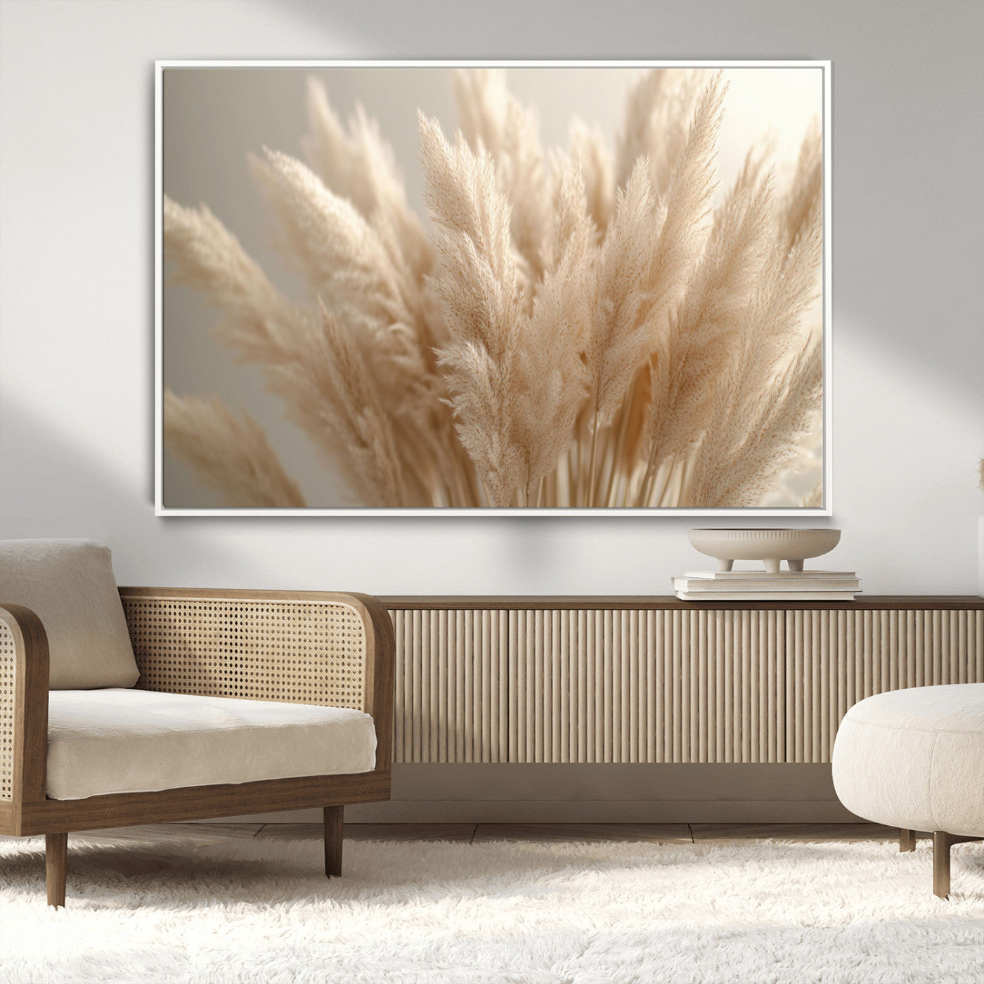 50300-MGV-CV-36X24-Pampas Grass Wall Art Canvas Print, Framed Minimalist Pampas Grass Art Picture Print, Beige Pampas Grass Perfect Minimalist Boho