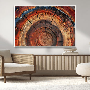 28555-MGV-FC-36X24_White-Tree Ring Wall Art – Rustic Wood Grain Canvas Print, Natural Texture Abstract Artwork Poster for Living Room, Bedroom, Office,