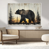 83875-MGV-CV-36X24-Sunset Bear Wall Art – Rustic Wildlife Canvas Print with Forest Silhouette, Cabin Lodge Decor for Living Room or Office