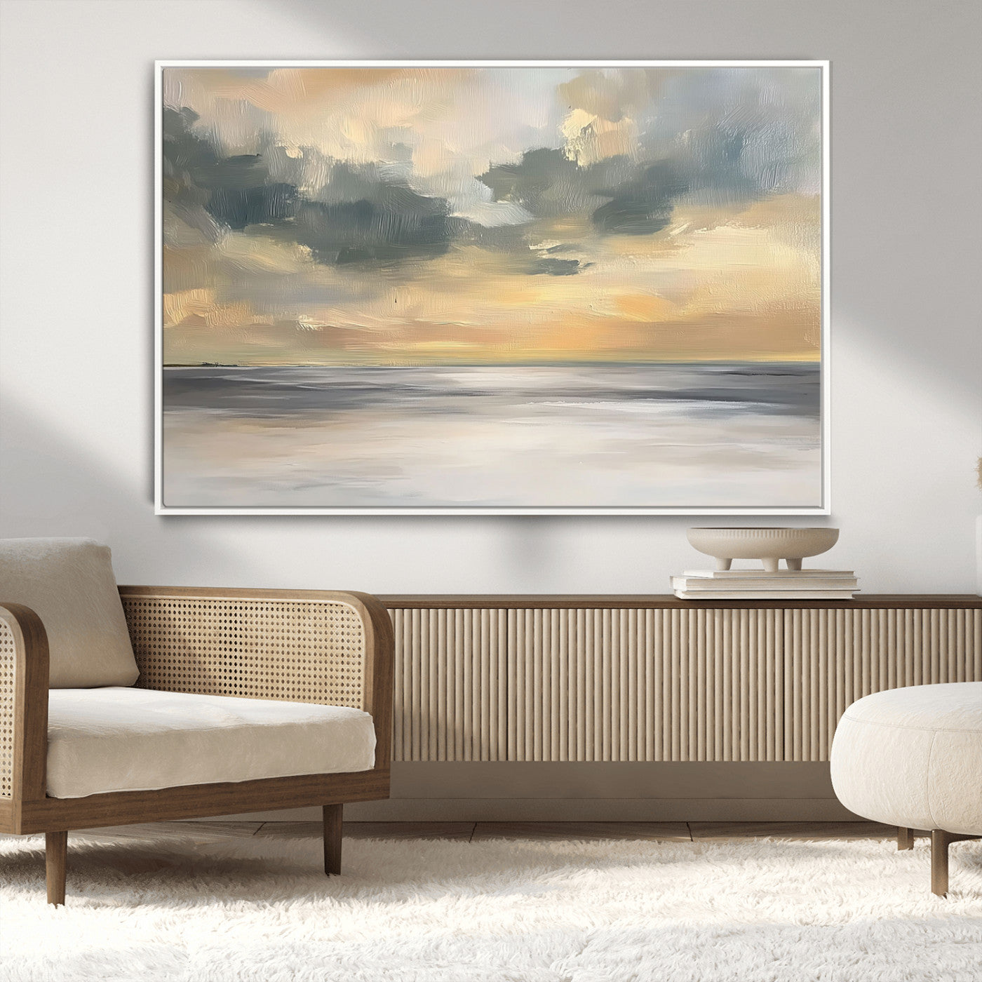 45544-MGV-CV-36X24-Ocean Sunset Wall Art – Serene Seascape Canvas Print with Golden Sky and Calm Water, Coastal Beach Artwork for Living Room,