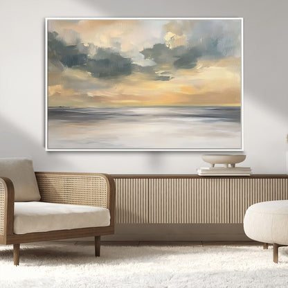 45544-MGV-CV-36X24-Ocean Sunset Wall Art – Serene Seascape Canvas Print with Golden Sky and Calm Water, Coastal Beach Artwork for Living Room,