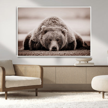 20611-MGV-CV-36X24-Grizzly Bear Wall Art – Majestic Wildlife Sepia Canvas Print, Rustic Nature Animal Artwork for Cabin, Lodge, Living Room, Bedroom,
