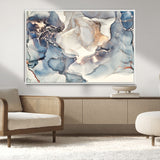 51497-MGV-CV-36X24-Abstract Blue and Gold Wall Art – Modern Fluid Ink Style Canvas Print, Elegant Contemporary Decor for Living Room, Office