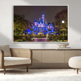63560-MGV-CV-36X24-Fairy Tale Castle Wall Art – Magical Night Scene Canvas Print with Lights and Gardens, Fantasy Architecture Artwork for Living