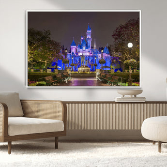 63560-MGV-CV-36X24-Fairy Tale Castle Wall Art – Magical Night Scene Canvas Print with Lights and Gardens, Fantasy Architecture Artwork for Living