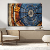 10583-MGV-CV-36X24-Tree Ring Wall Art – Abstract Wood Grain Canvas Print with Blue and Brown Tones, Nature Inspired Rustic Artwork for Living Room,