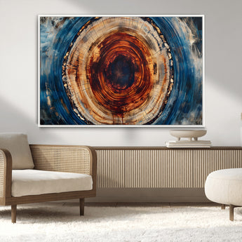 90395-MGV-CV-36X24-Tree Ring Wall Art – Abstract Wood Grain Canvas Print with Fiery Red and Blue Tones, Bold Rustic Nature Inspired Artwork Decor for
