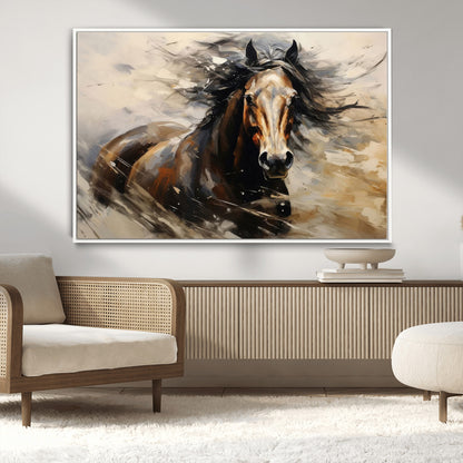 53001-MGV-CV-36X24-Wild Horse Wall Art – Majestic Stallion Canvas Print with Flowing Mane, Rustic Western Style Painting for Living Room, Office or
