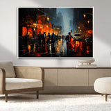 46538-MGV-CV-36X24-Urban Jazz Night Wall Art – Dramatic Music Canvas Print with Double Bass and Street Musicians, Modern City Scene Artwork for