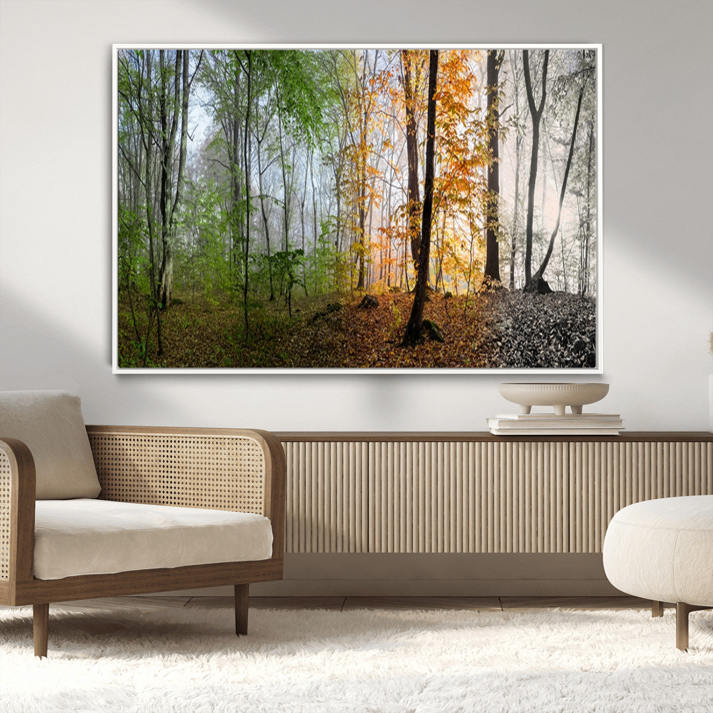 95317-MGV-CV-36X24-Four Seasons Forest Wall Art – Panoramic Nature Canvas Print Showing Spring, Summer, Autumn and Winter Landscape for Living Room,