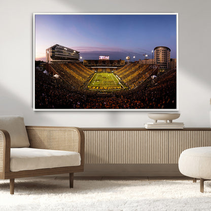 82557-MGV-CV-36X24-College Football Stadium Wall Art – Panoramic Sunset Canvas Print with Marching Band and Game Day Crowd, Sports Artwork for Man