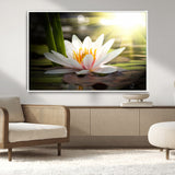 60352-MGV-CV-36X24-White Water Lily Wall Art – Lotus Flower Canvas Print with Sunlight Reflection, Peaceful Botanical Artwork for Living Room,