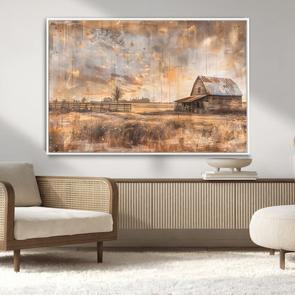 FARM2-MGV-CV-36X24-Rustic Farmhouse Wall Art Canvas Print, Framed Old Barn Art Picture Print, Southwestern Farmhouse Perfect Rustic Decor Artwork