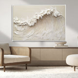 45175-MGV-FC-36X24_White-Textured Wave Wall Art Canvas Print, Framed Minimal Seascape Art Picture Print, Elegant Wave Perfect Modern Coastal Decor Artwork