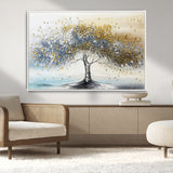 24771-MGV-CV-36X24-Silver Tree Wall Art Canvas Print, Framed Golden Leaves Art Picture Print, Metallic Tree Perfect Minimalist Luxury Decor Artwork