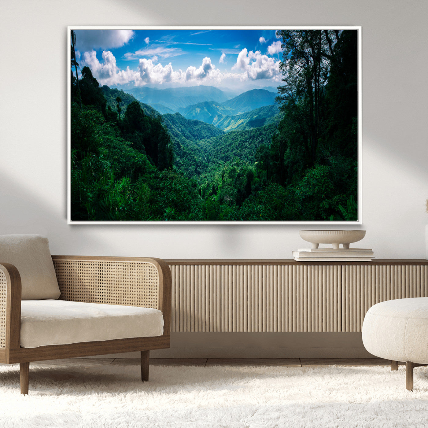 74439378-MGV-CV-36X24-Tropical Jungle Wall Art Canvas Print, Framed Lush Valley Art Picture Print, Forest Mountains Perfect Tropical Wilderness Decor