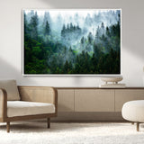 17393683-MGV-CV-36X24-Misty Forest Art Wall Art Canvas Print, Framed Foggy Mountain Art Art Picture Print, Scenic Wall Print Perfect Decor Artwork