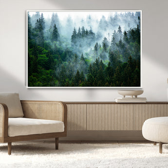 17393683-MGV-CV-36X24-Misty Forest Art Wall Art Canvas Print, Framed Foggy Mountain Art Art Picture Print, Scenic Wall Print Perfect Decor Artwork