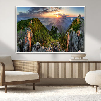 51582565-MGV-CV-36X24-Mountain Sunrise Panorama Wall Art – Scenic Landscape Canvas Print, Hiking Adventure Nature Photography, Large Mountain Range Wall