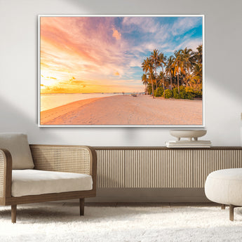 41542880-MGV-CV-36X24-Tropical Beach Wall Art Canvas Print, Framed Palm Trees Art Picture Print, Sunset Shore Perfect Tropical Coastal Decor Artwork