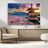 32331262-MGV-CV-36X24-Mount Fuji Japan Wall Art – Cherry Blossom Landscape Canvas Print, Chureito Pagoda Sunset Photography, Japanese Nature Travel