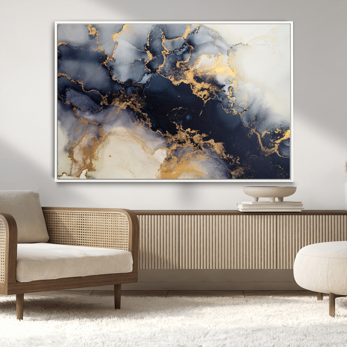 41136487-MGV-CV-36X24-Black Marble Wall Art Canvas Print, Framed Gold Veins Art Picture Print, Abstract Texture Perfect Moody Luxe Decor Artwork