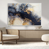 41136487-MGV-CV-36X24-Black Marble Wall Art Canvas Print, Framed Gold Veins Art Picture Print, Abstract Texture Perfect Moody Luxe Decor Artwork