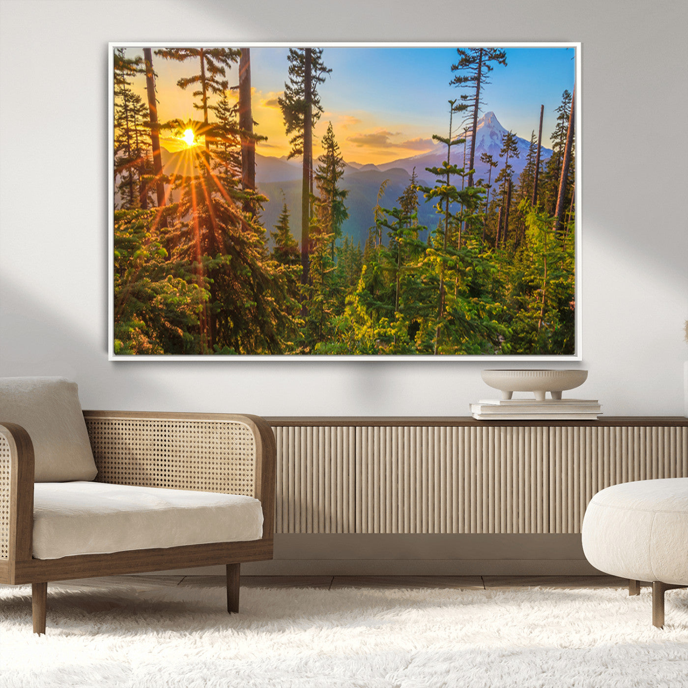 83544043-MGV-CV-36X24-Forest Sunset Wall Art Canvas Print, Framed Sunset Trees Art Picture Print, Green Pines Perfect Rustic Nature Decor Artwork