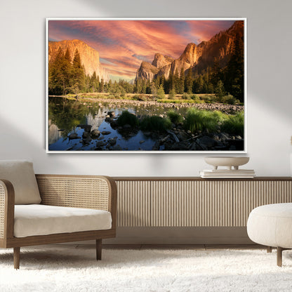31199457-MGV-CV-36X24-Yosemite Valley Wall Art Canvas Print, Framed El Capitan Art Picture Print, Sunset Sky Perfect Vibrant Western Decor Artwork