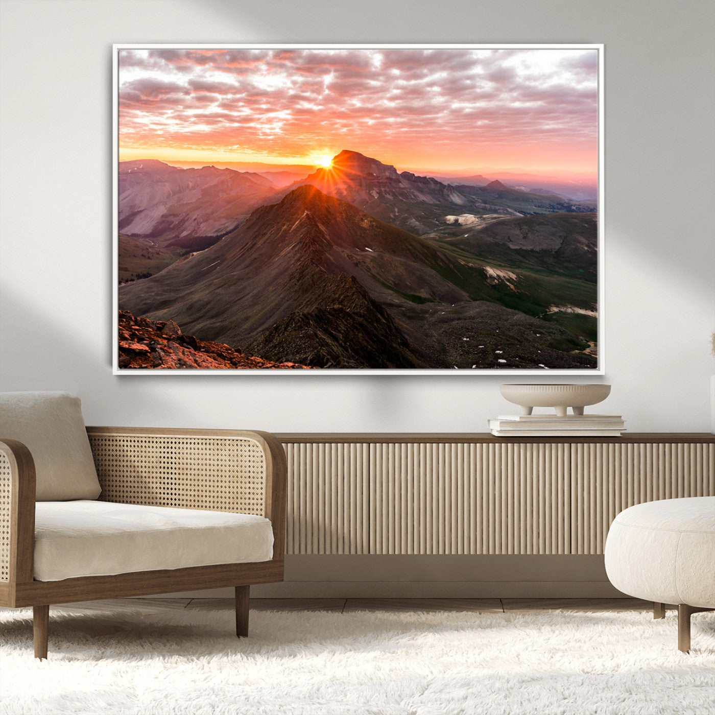 50957419-MGV-CV-36X24-Mountain Sunrise Wall Art Canvas Print, Framed Alpine Ridge Art Picture Print, Mountain Range Perfect Vibrant Rustic Decor Artwork