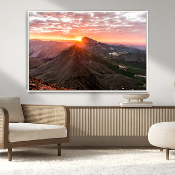 50957419-MGV-CV-36X24-Mountain Sunrise Wall Art Canvas Print, Framed Alpine Ridge Art Picture Print, Mountain Range Perfect Vibrant Rustic Decor Artwork