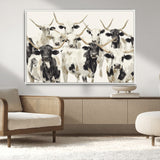 52947970-MGV-CV-36X24-Texas Longhorn Wall Art Canvas Print, Framed Cattle Herd Art Picture Print, Herd Portrait Perfect Modern Farmhouse Decor Artwork