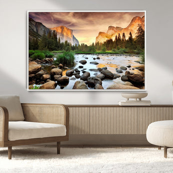 90956031-MGV-CV-36X24-Yosemite Valley Wall Art – Scenic Mountain River Landscape Canvas Print, Nature Photography for Living Room, Bedroom, Cabin,