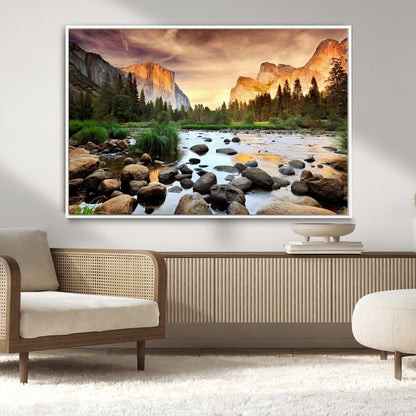 90956031-MGV-CV-36X24-Yosemite Valley Wall Art – Scenic Mountain River Landscape Canvas Print, Nature Photography for Living Room, Bedroom, Cabin,
