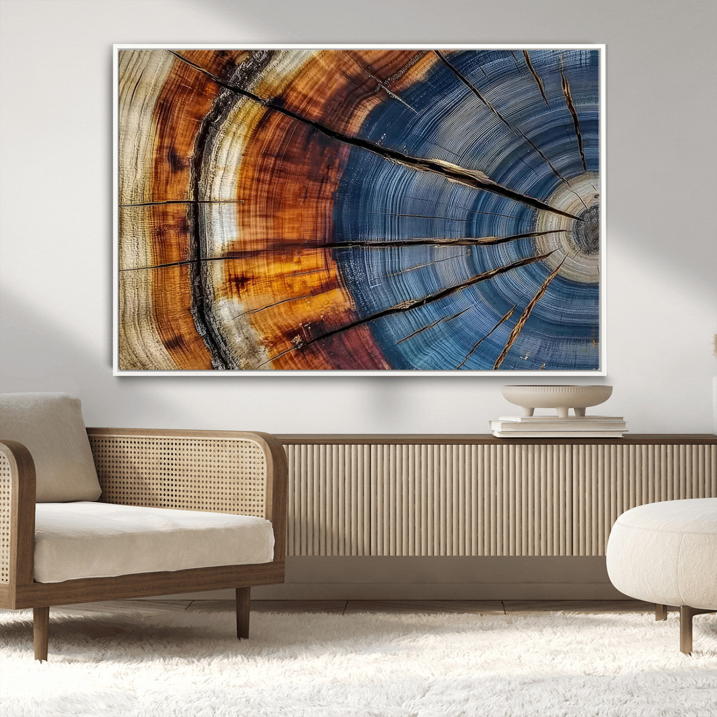 96890915-MGV-CV-36X24-Abstract Tree Ring Wall Art – Rustic Nature Canvas Print with Wood Grain Texture, Modern Earth Tone Artwork for Office, Living