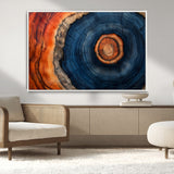 72209152-MGV-CV-36X24-Abstract Tree Ring Wall Art – Vibrant Blue Orange Wood Grain Canvas Print, Rustic Modern Nature Artwork for Living Room, Office,
