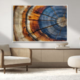 18032999-MGV-CV-36X24-Tree Ring Wall Art – Blue Brown Abstract Wood Slice Canvas Print, Rustic Modern Nature Decor for Living Room, Office, Bedroom or
