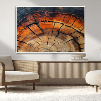65909987-MGV-CV-36X24-Rustic Tree Ring Wall Art – Nature Inspired Wooden Texture Canvas Print, Modern Abstract Artwork for Living Room, Bedroom, Office