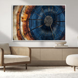 60099360-MGV-CV-36X24-Blue Tree Ring Wall Art – Rustic Wood Grain Canvas Print, Modern Abstract Artwork with Natural Texture for Living Room, Bedroom,