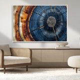 45268471-MGV-CV-36X24-Blue Tree Ring Wall Art – Rustic Wood Cross Section Canvas Print, Modern Abstract Nature Decor for Living Room, Office, or Cabin