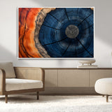 26110607-MGV-CV-36X24-Blue and Orange Tree Ring Wall Art – Abstract Wood Cross Section Canvas Print, Modern Rustic Nature Decor for Living Room, Office,